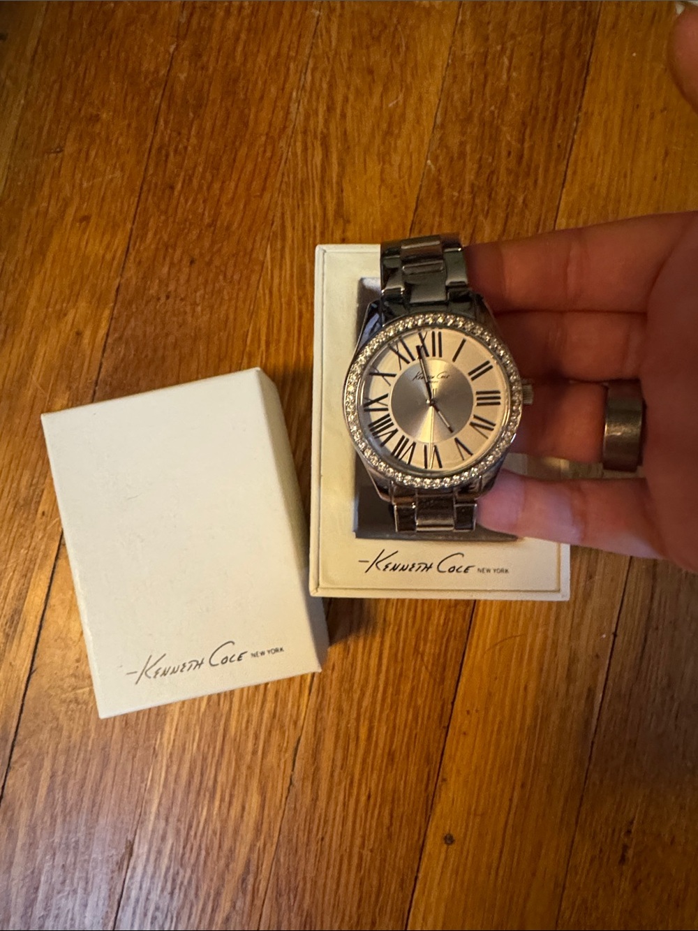 Kenneth Cole Silver-Tone Crystal Accent Bracelet Watch